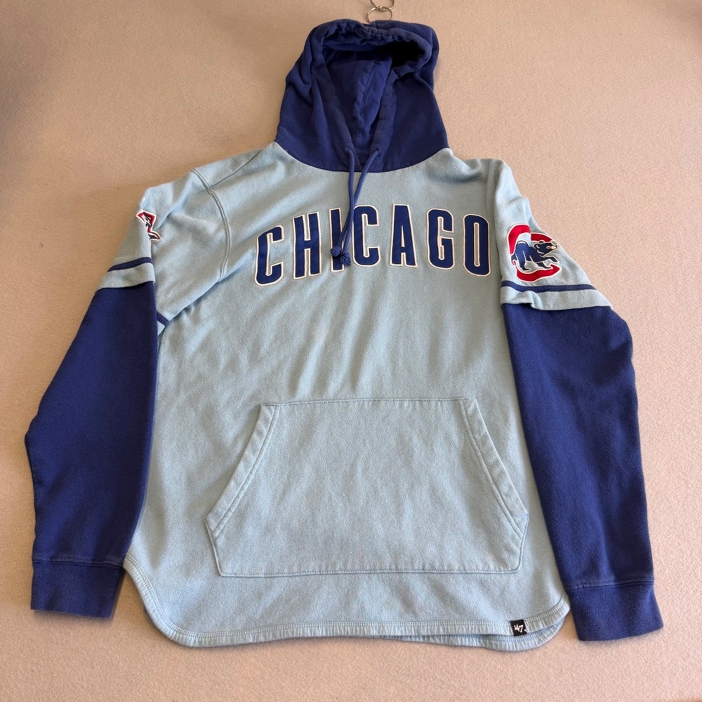 47 Brand Chicago Cubs MLB Hoodie Blue Colorblock Sweatshirt Small